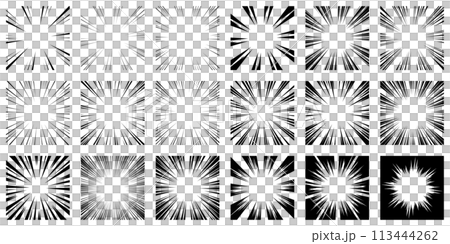 黒色の集中線の素材セット 113444262