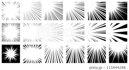 黒色の集中線の素材セット 黒色の集中線の素材セット 113444266