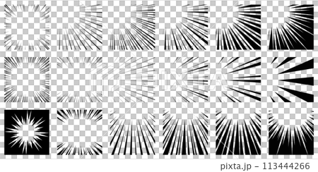黒色の集中線の素材セット 黒色の集中線の素材セット 113444266