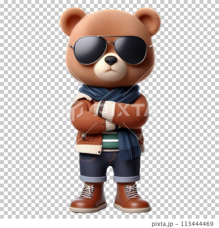 bear standing with arms crossed 3D render illustration 113444469