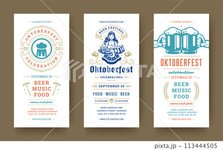 Oktoberfest flyers or banners set vintage typographic design templates vector illustration. Oktoberfest flyers or banners set vintage typographic design templates vector illustration. 113444505