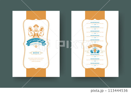 Oktoberfest menu vintage typography template with cover beer festival celebration and label design vector illustration. Oktoberfest menu vintage typography template with cover beer festival celebration and label design vector illustration. 113444536