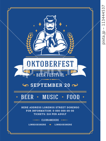 Oktoberfest flyer or poster retro typography template design willkommen zum beer festival celebration vector illustration Oktoberfest flyer or poster retro typography template design willkommen zum beer festival celebration vector illustration 113444537