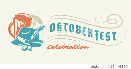 Oktoberfest flyer or banner retro typography vector template design willkommen zum invitation beer festival celebration. 113444559