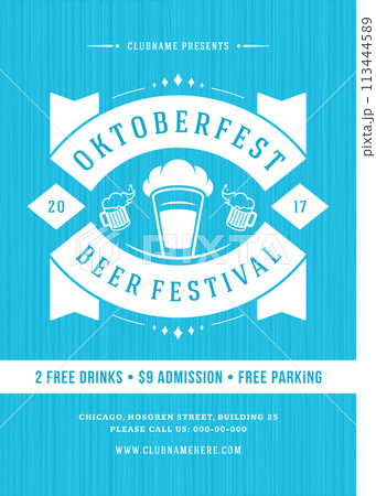 Oktoberfest beer festival celebration retro typography poster or flyer 113444589