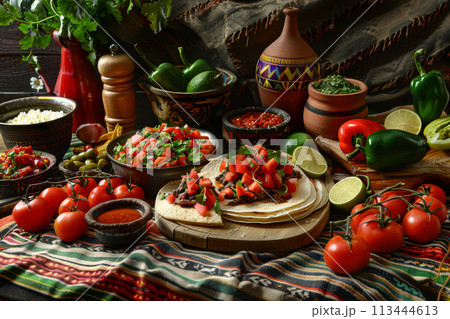 Mexican food, Cinco de Mayo celebration, menu shot, variety 113444613