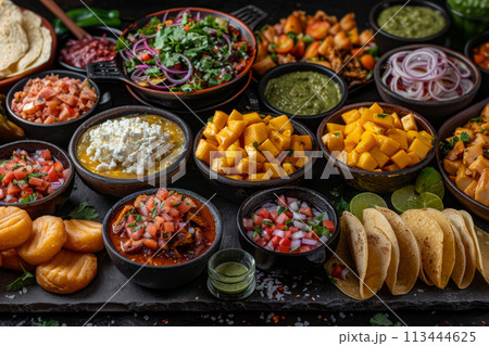 Mexican food, Cinco de Mayo celebration, menu shot, variety 113444625