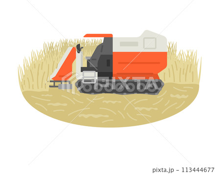 稲刈りをする、コンバインのイラスト 稲刈りをする、コンバインのイラスト 113444677