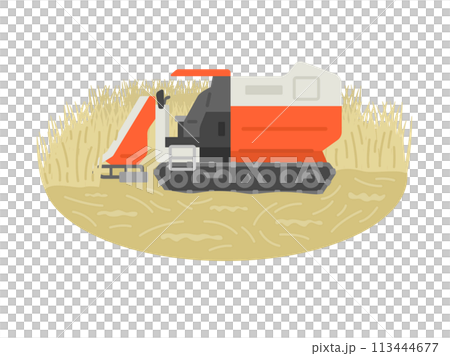 稲刈りをする、コンバインのイラスト 稲刈りをする、コンバインのイラスト 113444677
