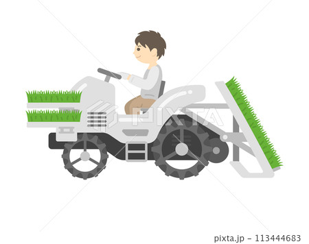 苗を積んだ、田植機を操縦する、男性のイラスト 苗を積んだ、田植機を操縦する、男性のイラスト 113444683