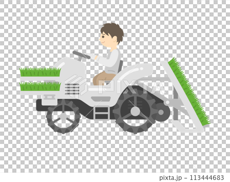 苗を積んだ、田植機を操縦する、男性のイラスト 苗を積んだ、田植機を操縦する、男性のイラスト 113444683