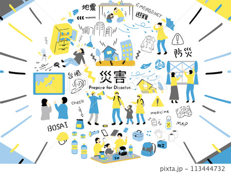 自然災害に備える人達 113444732