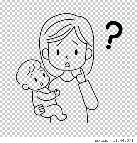 母親抱著一個好奇的嬰兒 母親抱著一個好奇的嬰兒 113445071