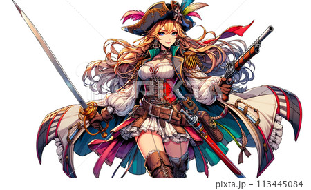 AIイラスト｜女海賊｜こあら 海賊娘の手描きイラスト