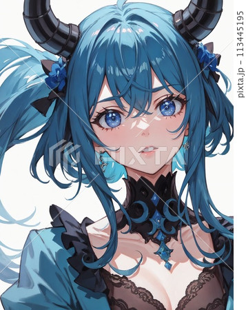 正面を見る魔族の少女 113445195