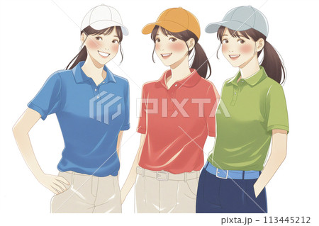 ゴルフウェアを着た若い女性 113445212