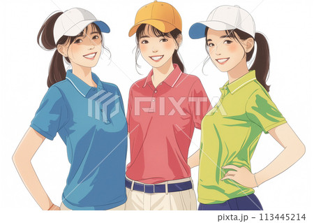 ゴルフウェアを着た若い女性 113445214