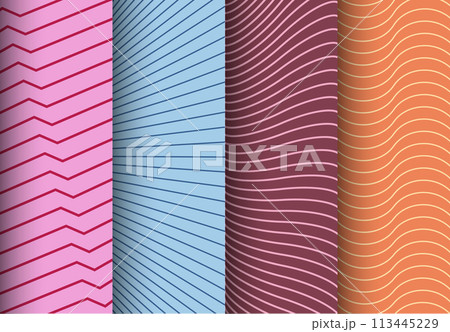 A set of color templates with parallel deformed lines. Layout for posters, posters, banners, covers and creative design 113445229
