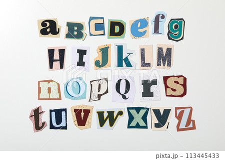 Alphabet from three-dimensional letters, top view. 113445433