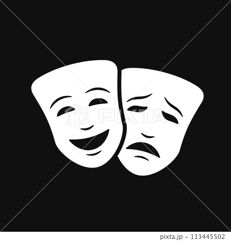 Facial Theatre Mask on Black Background. Vector 113445502