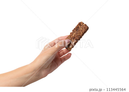 PNG, Granola Bars in hands, isolated on white background 113445564