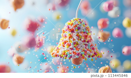 3D bell floating in the air with colorful sprinkles. 113445846