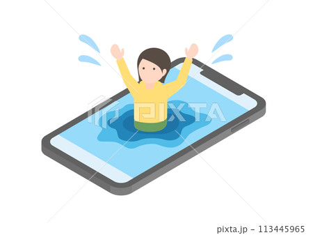 スマホ依存症でもがいている女性のイメージ スマホ依存症でもがいている女性のイメージ 113445965