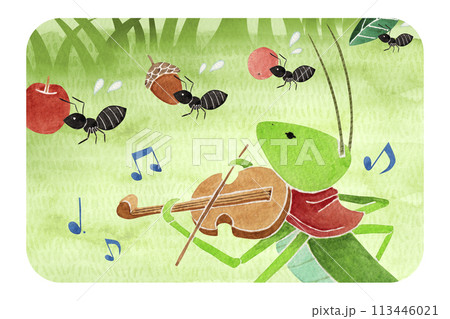 イソップ寓話 アリとキリギリス 水彩 イラスト イソップ寓話 アリとキリギリス 水彩 イラスト 113446021