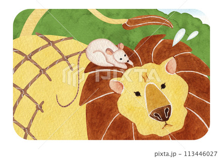 イソップ寓話　ねずみの恩返し　水彩 イラスト 113446027