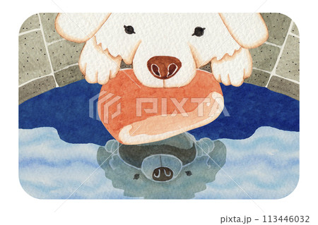 イソップ寓話　欲張りな犬　犬と肉　水彩 イラスト 113446032