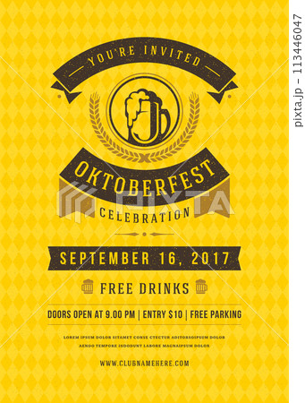 Oktoberfest beer festival celebration retro typography poster or flyer Oktoberfest beer festival celebration retro typography poster or flyer 113446047