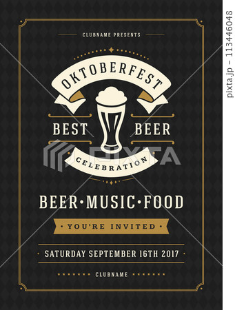 Oktoberfest beer festival celebration retro typography poster or flyer 113446048
