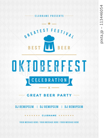 Oktoberfest beer festival celebration retro typography poster or flyer 113446054