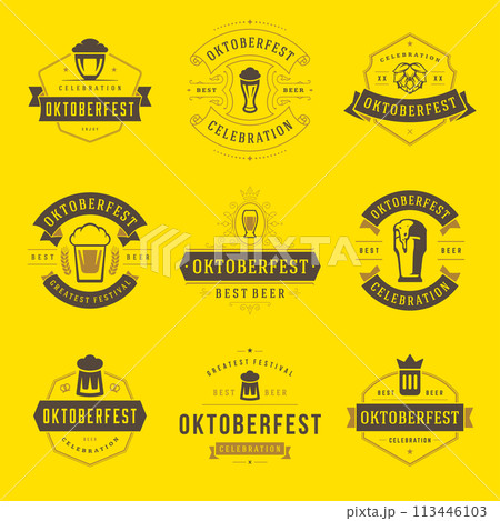 Oktoberfest celebration beer festival labels, badges and logos set Oktoberfest celebration beer festival labels, badges and logos set 113446103