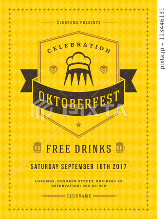Oktoberfest beer festival celebration retro typography poster or flyer 113446131
