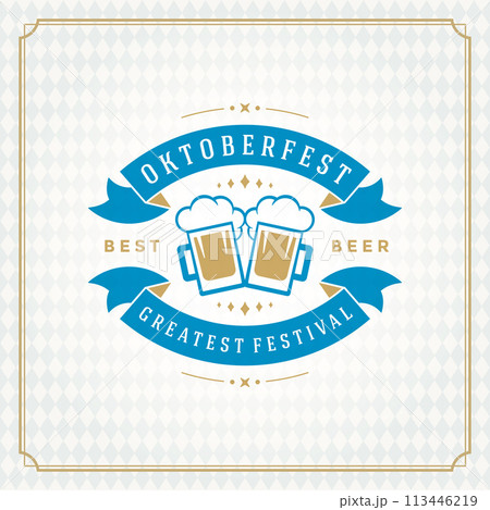 Oktoberfest beer festival celebration vintage greeting card or poster Oktoberfest beer festival celebration vintage greeting card or poster 113446219