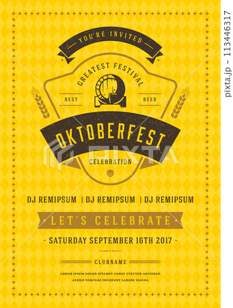 Oktoberfest beer festival celebration retro typography poster or flyer 113446317