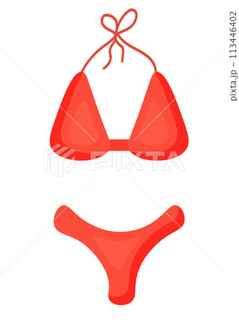 Summer women swimsuit. Red Bikini. Beach swimwear. Vector cartoon illustration. 113446402
