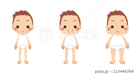 様々な体型の可愛い小さな男の子のイラスト　セット　バリエーション　ベクター　白背景 113446764
