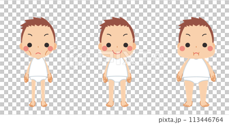 様々な体型の可愛い小さな男の子のイラスト　セット　バリエーション　ベクター　白背景 113446764