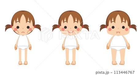 様々な体型の可愛い小さな女の子のイラスト　セット　バリエーション　ベクター　白背景 113446767