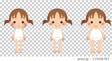 様々な体型の可愛い小さな女の子のイラスト　セット　バリエーション　ベクター　白背景 113446767