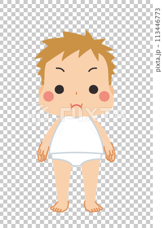 一個可愛的肥胖小男孩的插圖，全身向量，白色背景 113446773