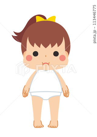 肥満体型の可愛い小さな女の子のイラスト　全身　ベクター　白背景 113446775