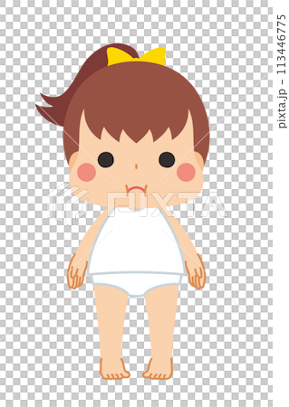 肥満体型の可愛い小さな女の子のイラスト　全身　ベクター　白背景 113446775