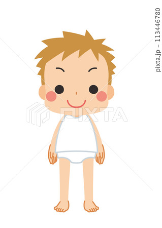 標準体型の可愛い小さな男の子のイラスト　全身　ベクター　白背景 113446780