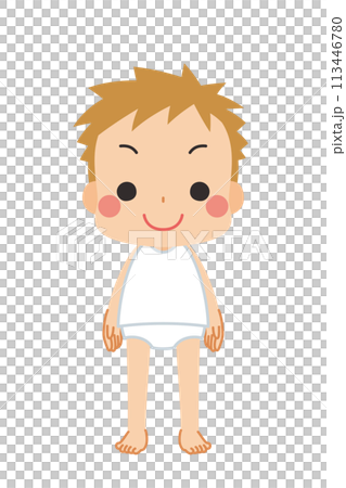 標準体型の可愛い小さな男の子のイラスト　全身　ベクター　白背景 113446780