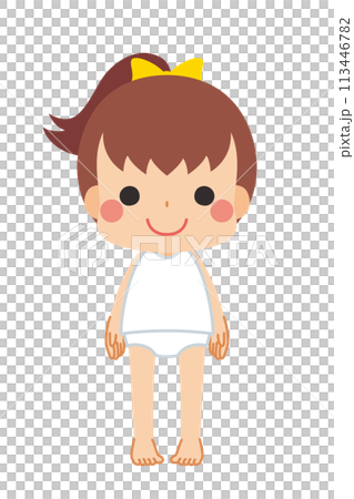 標準体型の可愛い小さな女の子のイラスト　全身　ベクター　白背景 113446782