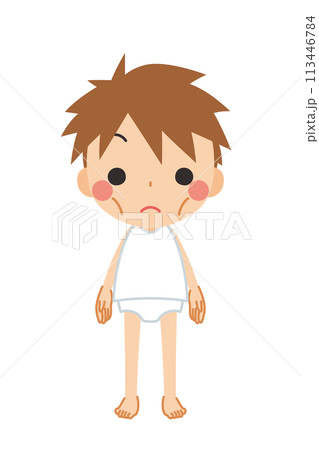ガリガリの痩せた体型の可愛い小さな男の子のイラスト　全身　ベクター　白背景 113446784