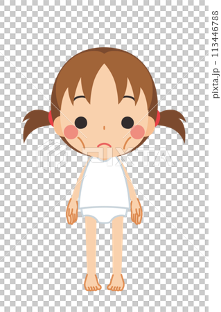 Illustration of a cute little girl with a skinny body, full body, vector, white background 113446788